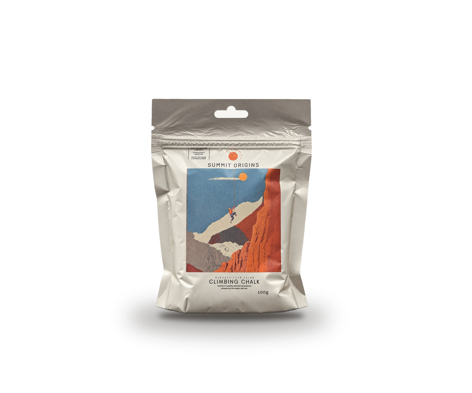 Bolsa de Chalk 01, magnesia para escalada de 100 gramos, vista de frente